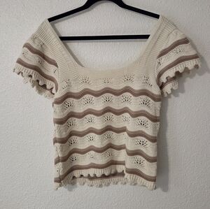 Boho Crochet Knit Top Neutral Cotton Coastal Cowgirl Festival